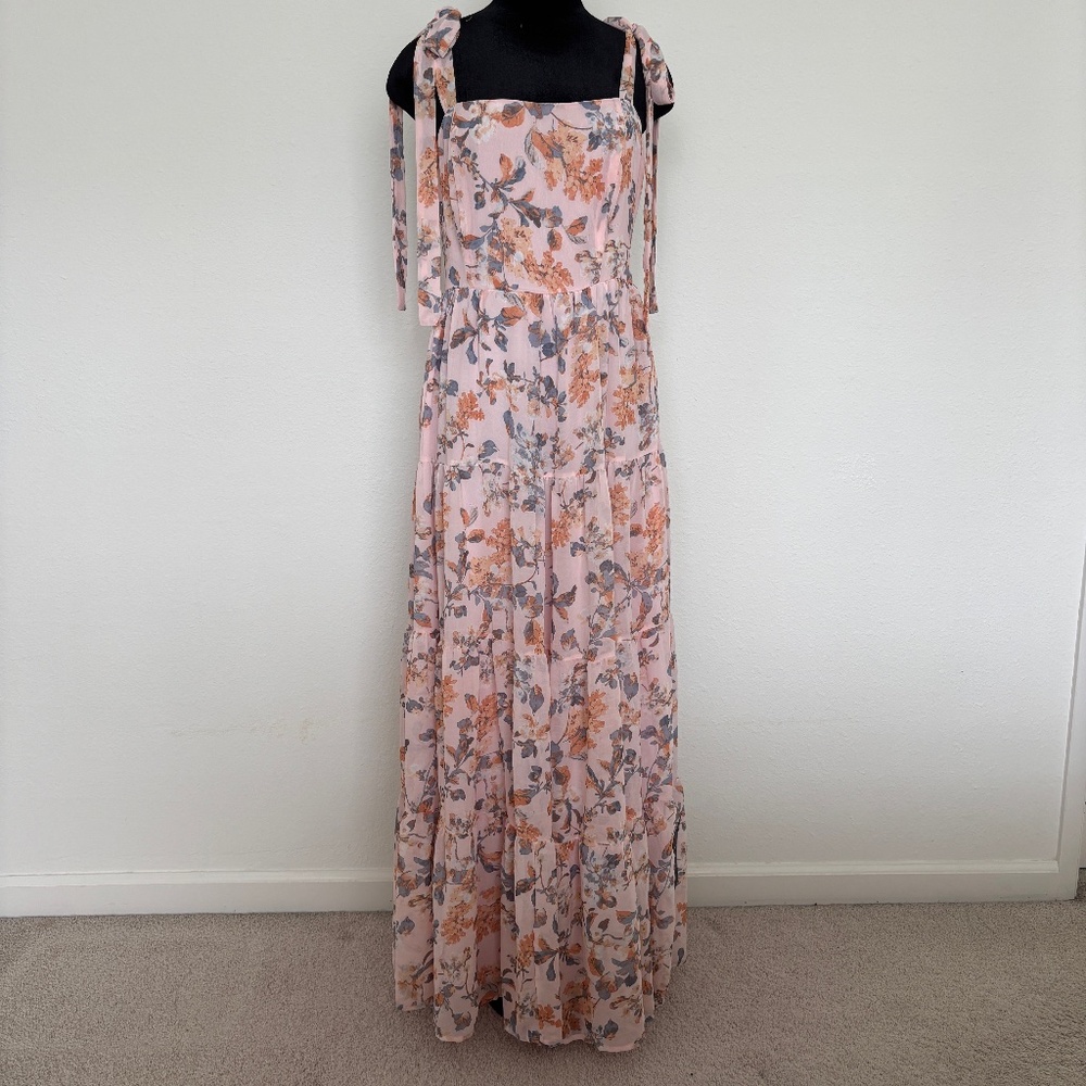 Lulus All Admiration Pink Floral Print Tie-Strap Tiered Maxi Dress